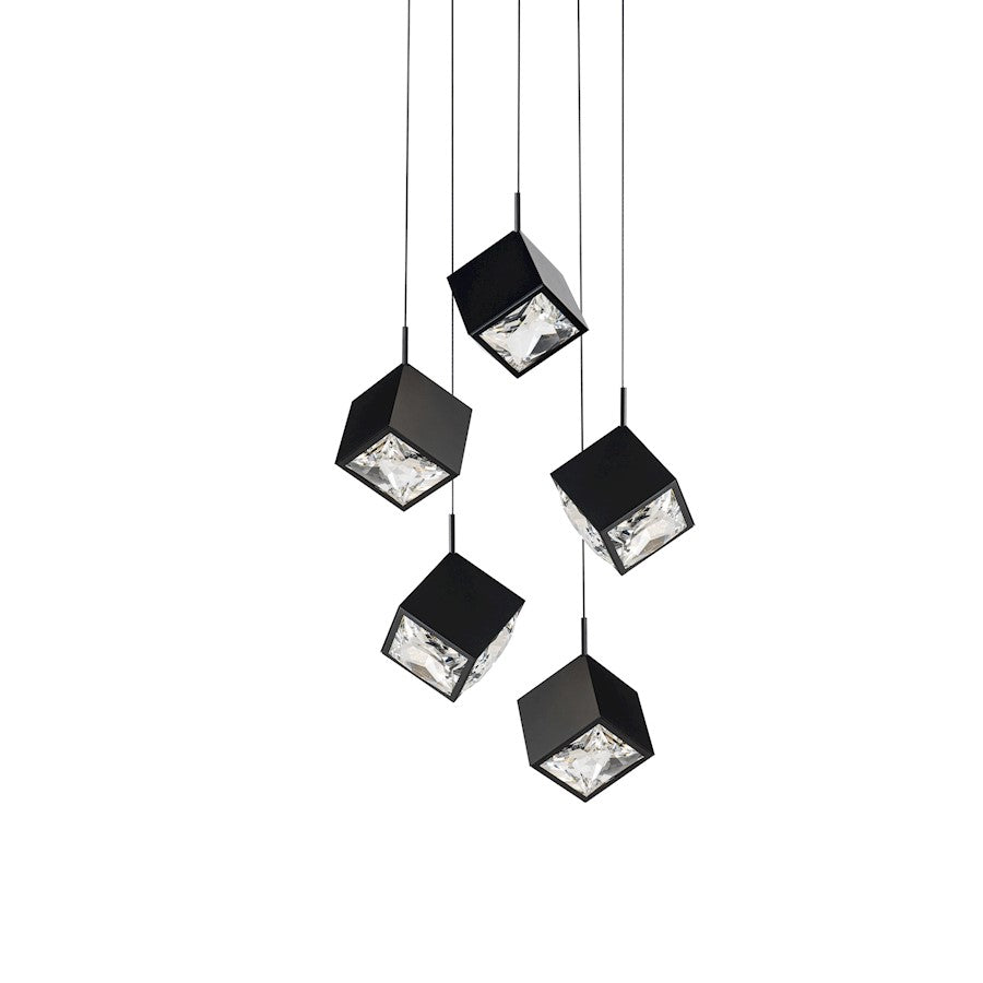 dweLED Ice Cube 5Lt Round Multi LED Pendant 27-30-35-40K, Black - PD-29305R-BK