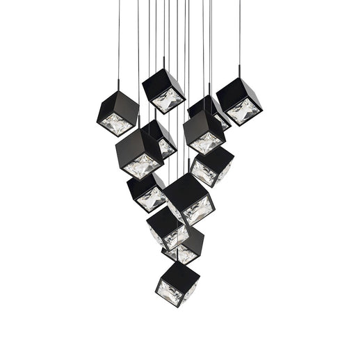 dweLED Ice Cube 13Lt Square Multi LED Pendant 27-30-35-40K, Black - PD-29313S-BK