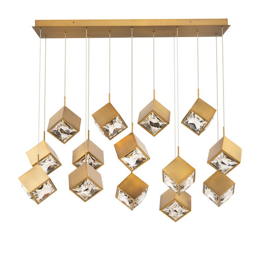 dweLED Ice Cube 14Lt Linear Multi LED Pendant 27-30-35-40K, Brass - PD-29314L-AB