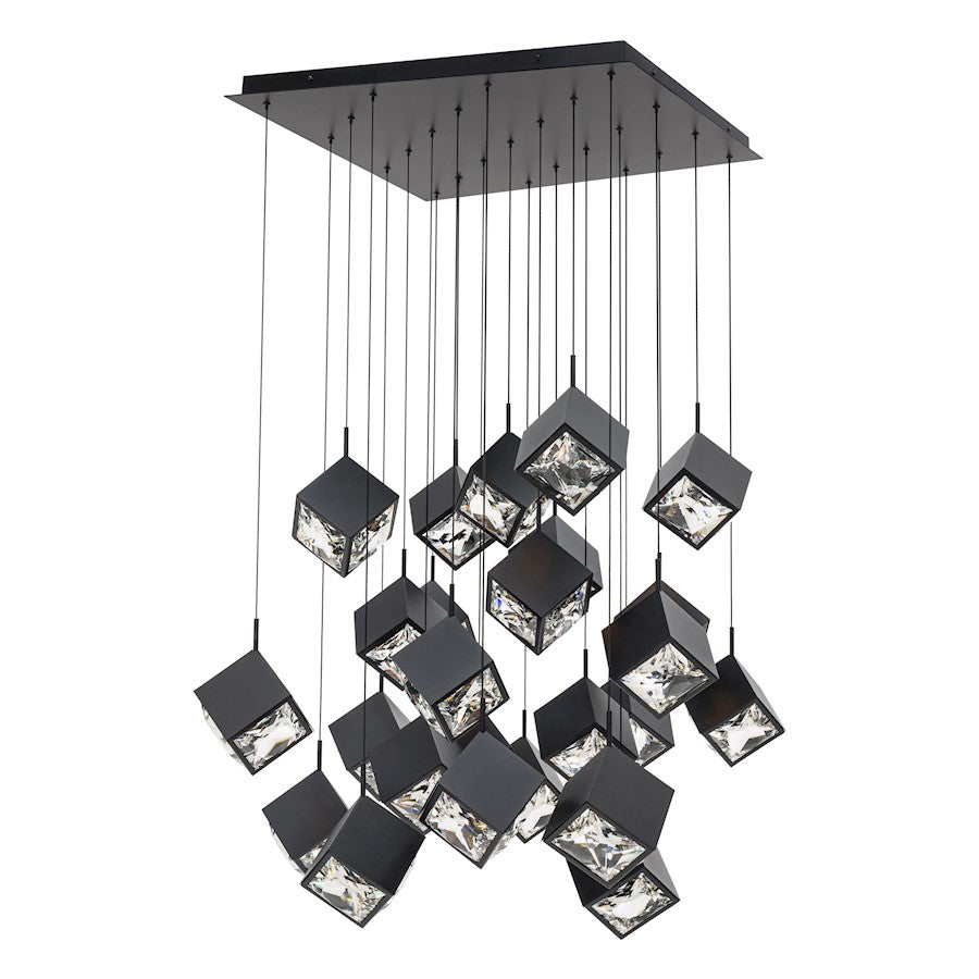 dweLED Ice Cube 25Lt Square Multi LED Pendant 27-30-35-40K, Black - PD-29325S-BK