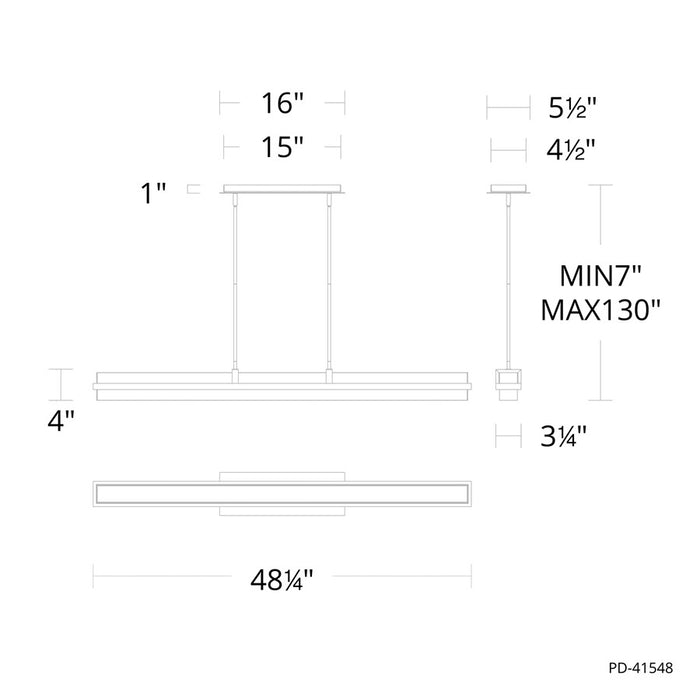 dweLED Desmond Linear 48" Pendant/3500K, Black/Brass/Frost