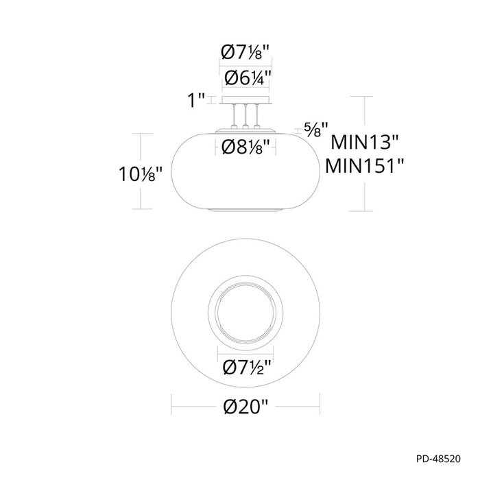 dweLED Doma 1 Light 20" Pendant/3500K, Black/Opaline/Opal