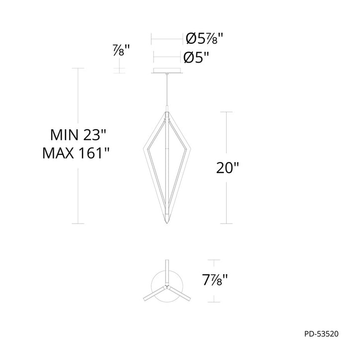 dweLED Tribeca 3 Light 8" Mini-Pendant/3500K, Aged Brass