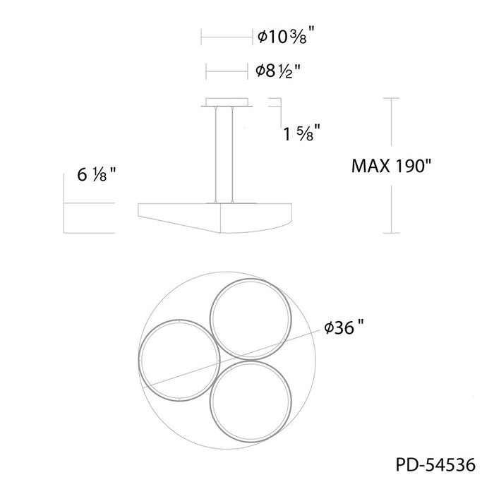 dweLED Triolet 3 Light 36" Pendant/4000K, Black