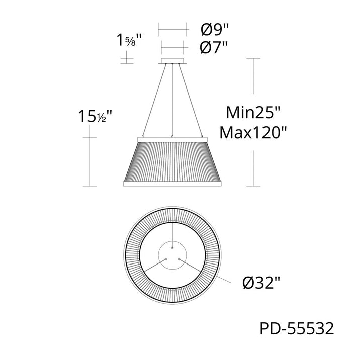 dweLED Grohle 2 Light 32" Pendant/2700K, Black