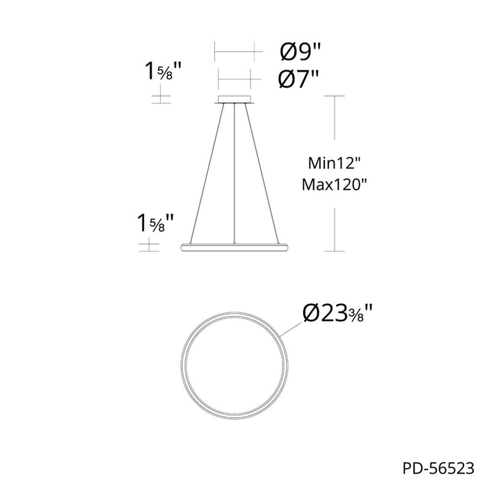 dweLED Huxley 1 Light 23" Pendant/3000K, Black Chrome