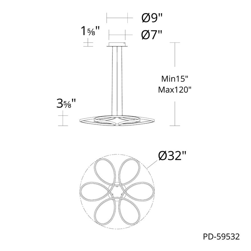 dweLED Klover 1 Light 32" Pendant/2700K, Black/White