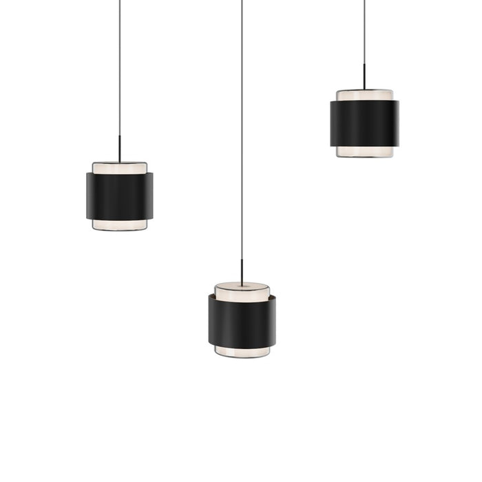 dweLED Banded 3 Light Linear Multi-Light Pendant, Black/Frosted - PD-68903L-BK