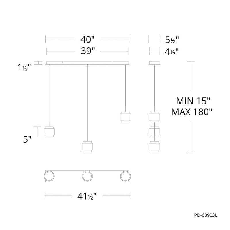 dweLED Banded 3 Light Linear Multi-Light Pendant, Black/Frosted