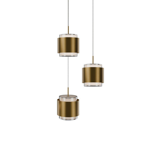 dweLED Banded 3Lt Round Multi-Light Pendant, Brass/Frosted - PD-68903R-AB