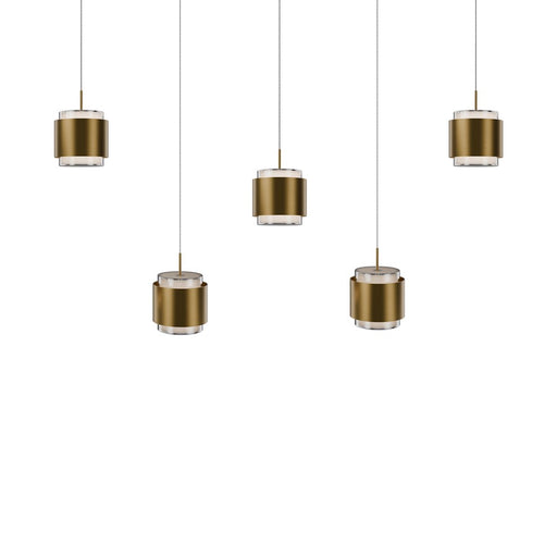 dweLED Banded 5Lt Linear Multi-Light Pendant, Brass/Frosted - PD-68905L-AB