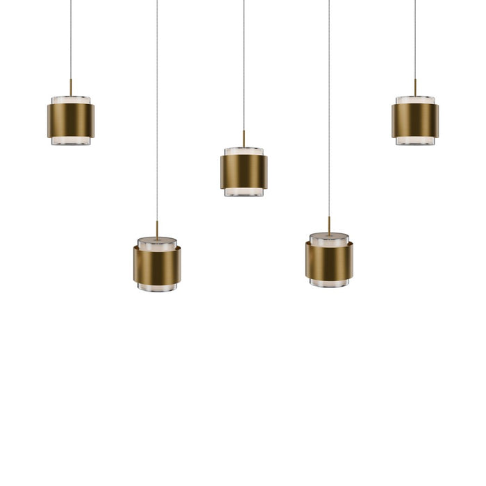 dweLED Banded 5Lt Linear Multi-Light Pendant, Brass/Frosted - PD-68905L-AB