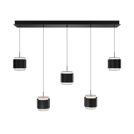 dweLED Banded 5 Light Linear Multi-Light Pendant, Black/Frosted - PD-68905L-BK