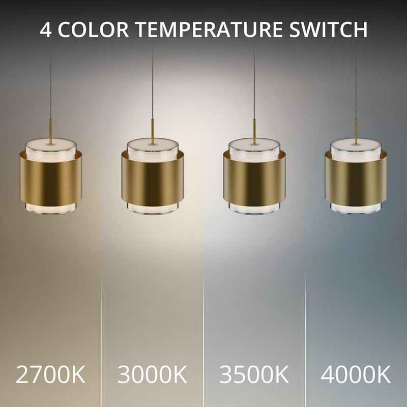 dweLED Banded 5Lt Round Multi-Light Pendant, Brass/Frosted