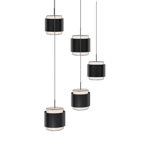 dweLED Banded 5 Light Round Multi-Light Pendant, Black/Frosted - PD-68905R-BK