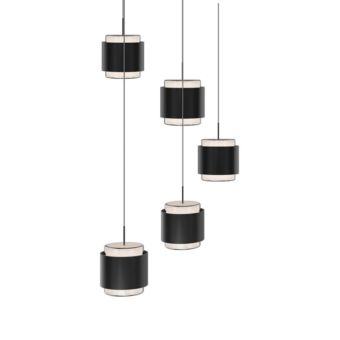 dweLED Banded 5 Light Round Multi-Light Pendant, Black/Frosted - PD-68905R-BK