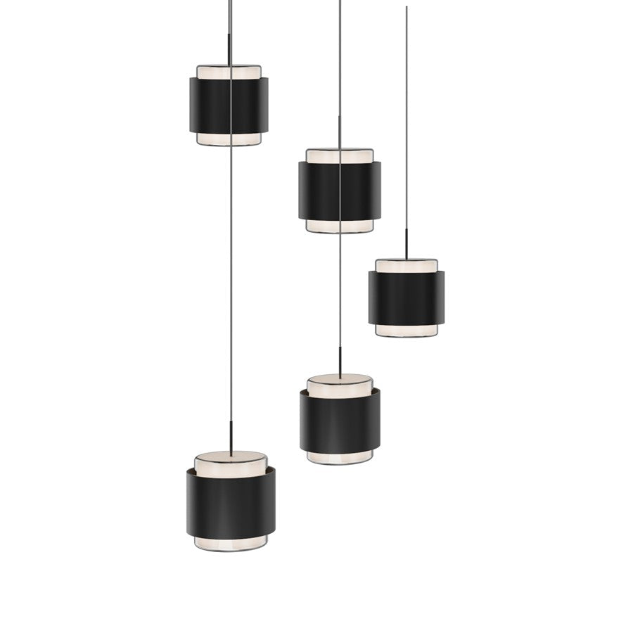 dweLED Banded 5 Light Round Multi-Light Pendant, Black/Frosted - PD-68905R-BK