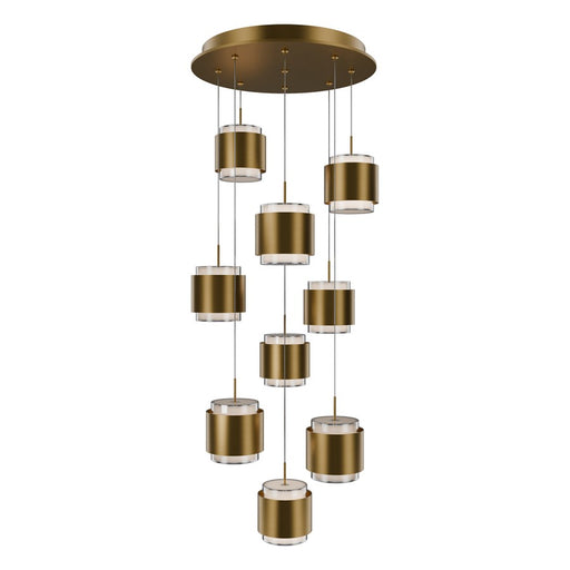 dweLED Banded 9 Light Multi-Light Pendant, Aged Brass/Frosted - PD-68909R-AB