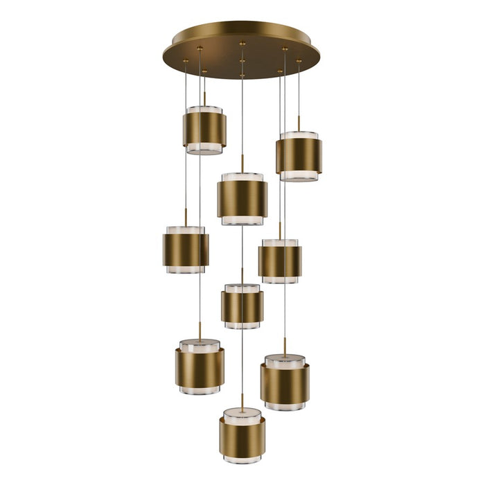 dweLED Banded 9 Light Multi-Light Pendant, Aged Brass/Frosted - PD-68909R-AB