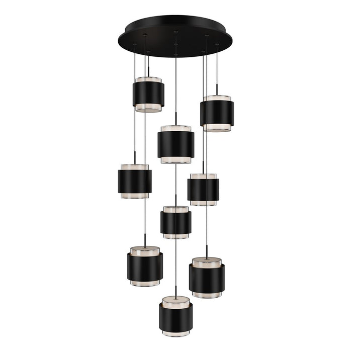 dweLED Banded 9 Light Multi-Light Pendant, Black/Frosted - PD-68909R-BK