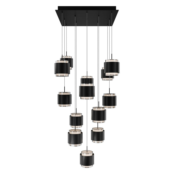 dweLED Banded 13 Light Multi-Light Pendant, Black/Frosted - PD-68913S-BK