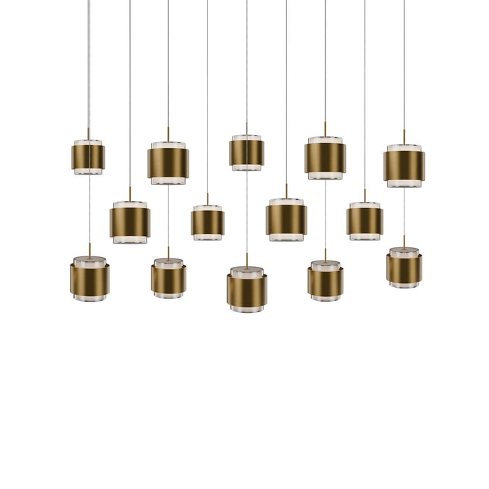 dweLED Banded 14 Light Multi-Light Pendant, Aged Brass/Frosted - PD-68914L-AB