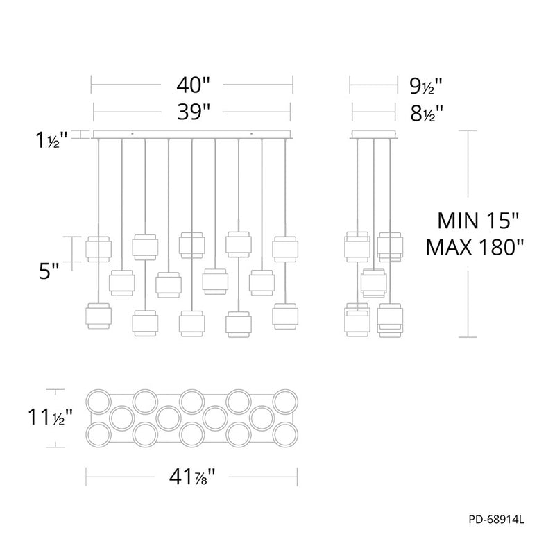 dweLED Banded 14 Light Multi-Light Pendant, Aged Brass/Frosted