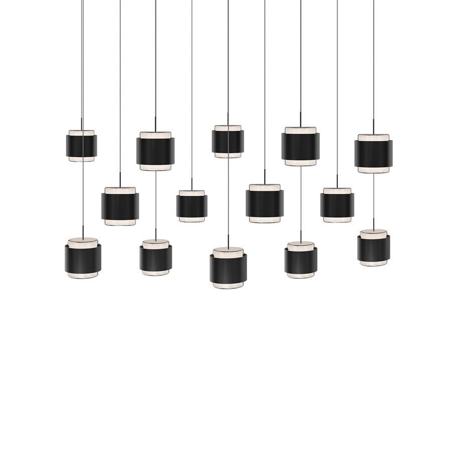 dweLED Banded 14 Light Multi-Light Pendant, Black/Frosted - PD-68914L-BK