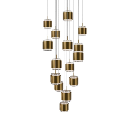 dweLED Banded 15 Light Multi-Light Pendant, Aged Brass/Frosted - PD-68915R-AB