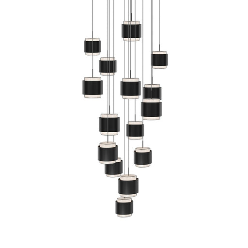 dweLED Banded 15 Light Multi-Light Pendant, Black/Frosted - PD-68915R-BK