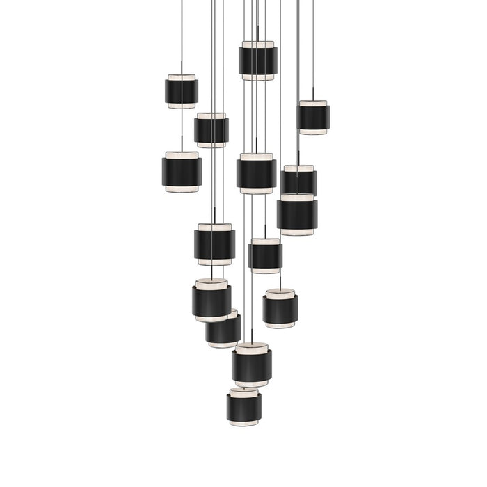 dweLED Banded 15 Light Multi-Light Pendant, Black/Frosted - PD-68915R-BK