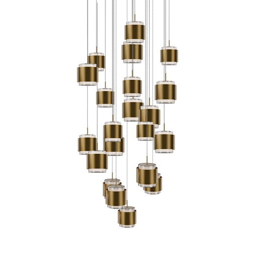 dweLED Banded 21 Light Multi-Light Pendant, Aged Brass/Frosted - PD-68921R-AB