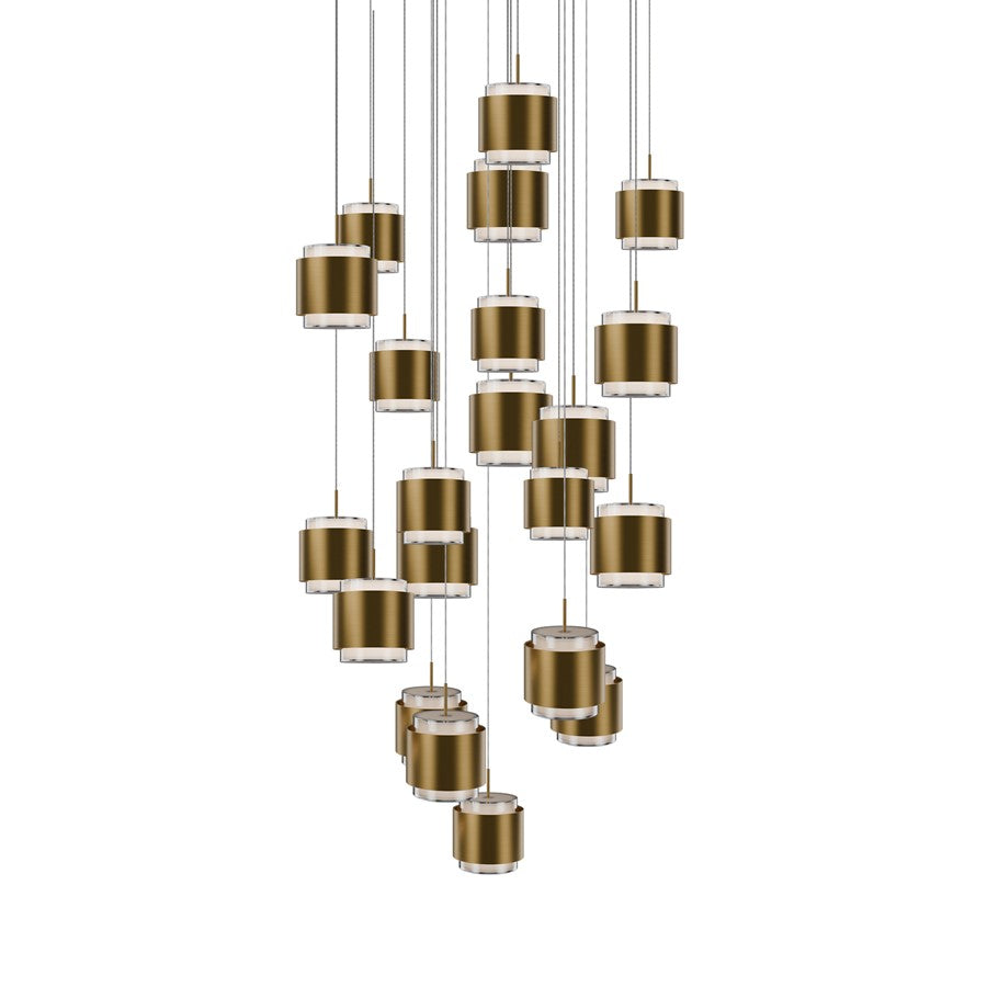 dweLED Banded 21 Light Multi-Light Pendant, Aged Brass/Frosted - PD-68921R-AB