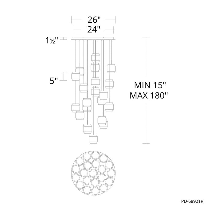 dweLED Banded 21 Light Multi-Light Pendant, Black/Frosted