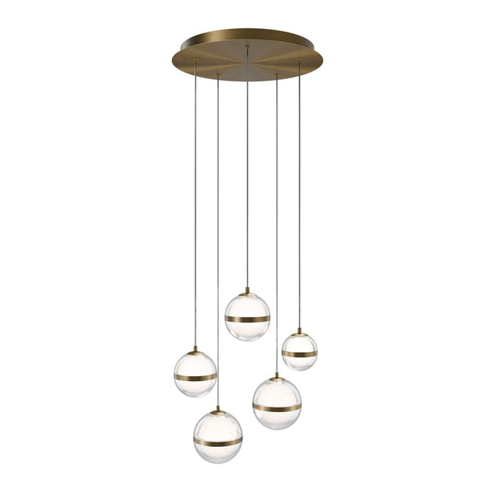 dweLED Cyllindra 5 Light Round Multi-Light Pendant, Aged Brass/ - PD-77505R-AB