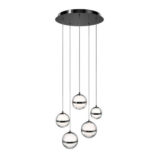 dweLED Cyllindra 5 Light Round Multi-Light Pendant, Black Chrome/ - PD-77505R-BC