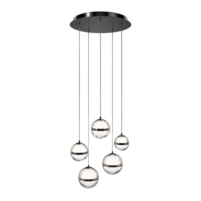 dweLED Cyllindra 5 Light Round Multi-Light Pendant, Black Chrome/ - PD-77505R-BC