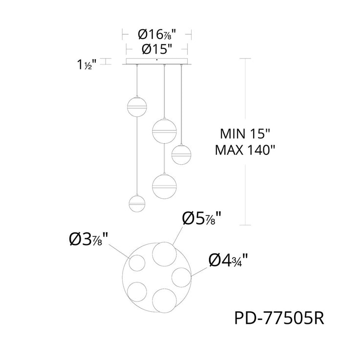 dweLED Cyllindra 5 Light Round Multi-Light Pendant, Black Chrome