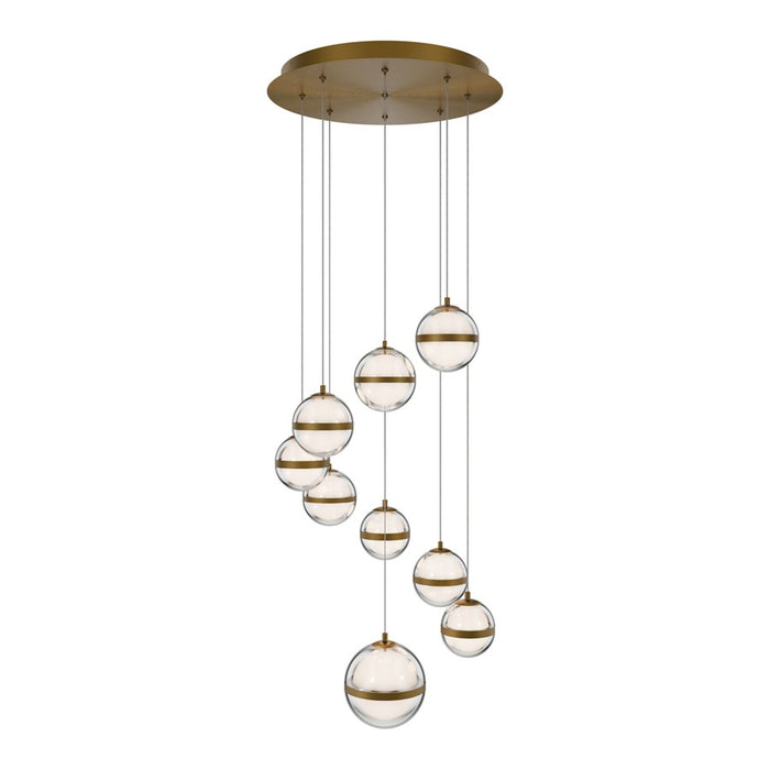 dweLED Cyllindra 9 Light Multi-Light Pendant, Aged Brass/ - PD-77509R-AB