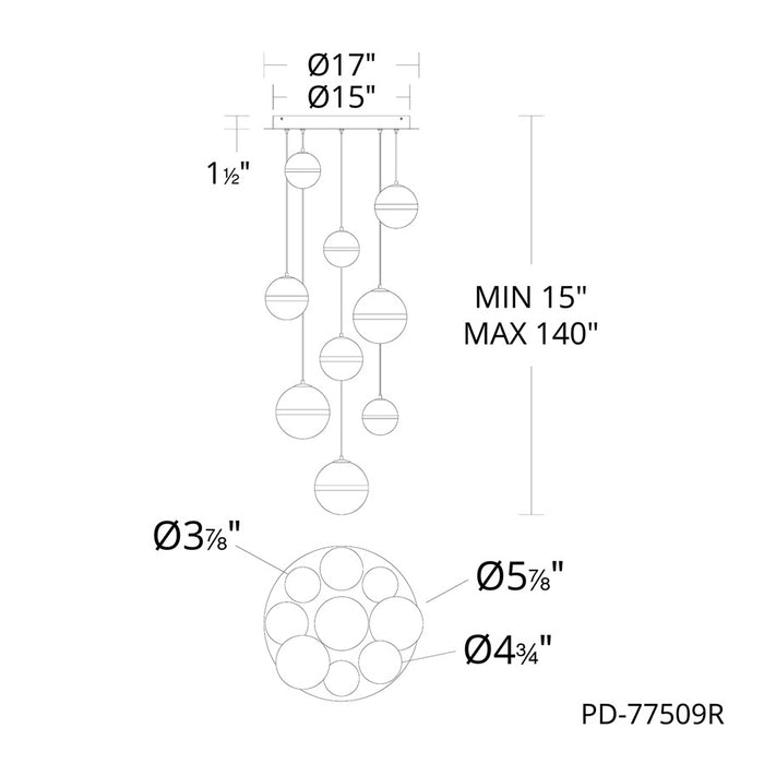 dweLED Cyllindra 9 Light Multi-Light Pendant, Aged Brass