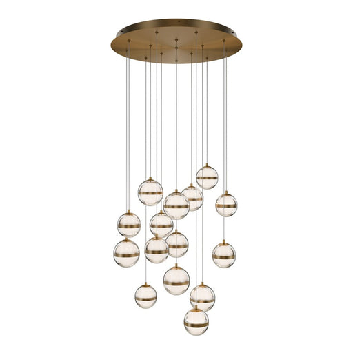 dweLED Cyllindra 15 Light Multi-Light Pendant, Aged Brass/ - PD-77515R-AB