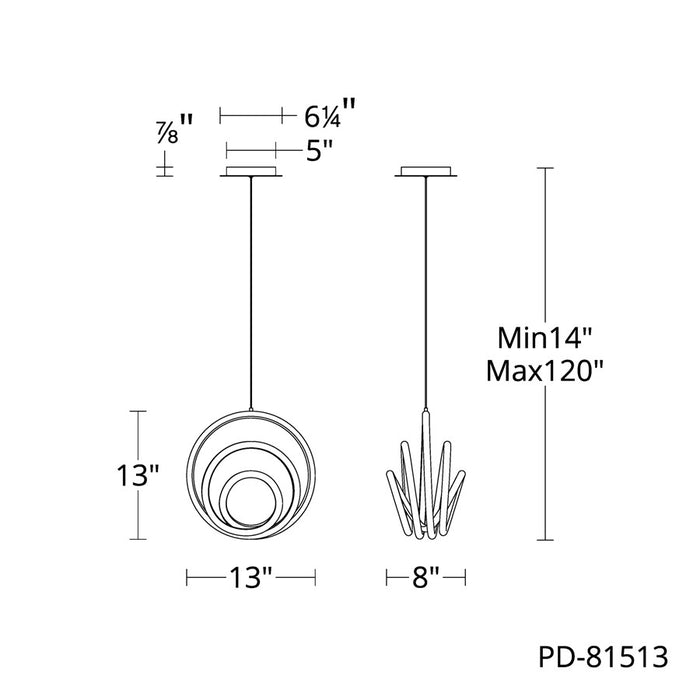 dweLED Hoopla 1 Light 13" Pendant/2700K, Black/White