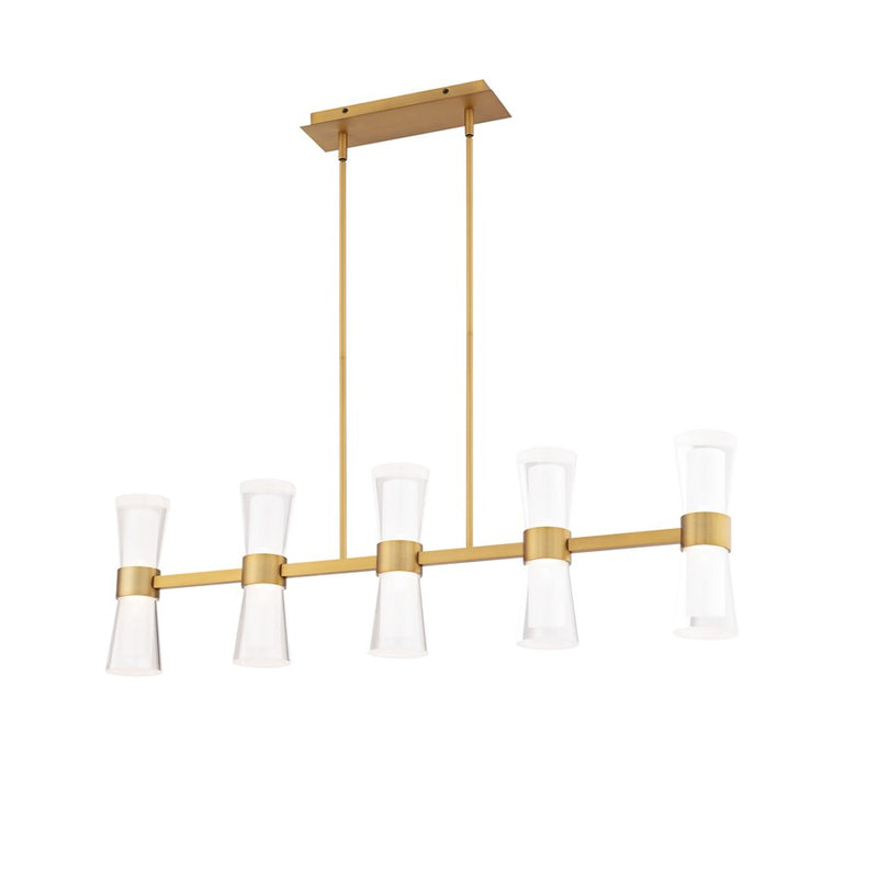 dweLED Hourglass 5Lt 36" Linear Pendant/2700K, Brass/Clear/Etch - PD-91536-27-AB