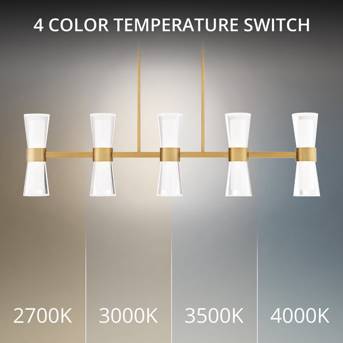 dweLED Hourglass 5Lt 36" Linear Pendant/2700K, Brass/Clear/Etch