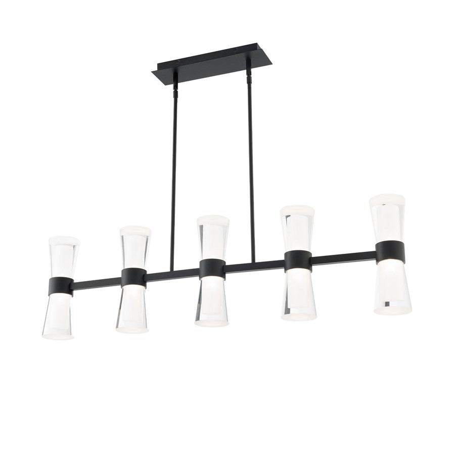 dweLED Hourglass 5Lt 36" Linear Pendant/2700K, Black/Clear/Etch - PD-91536-27-BK