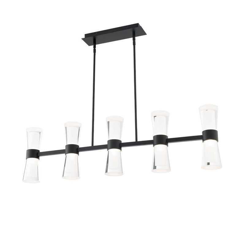 dweLED Hourglass 5Lt 36" Linear Pendant/3000K, Black/Clear/Etch - PD-91536-30-BK