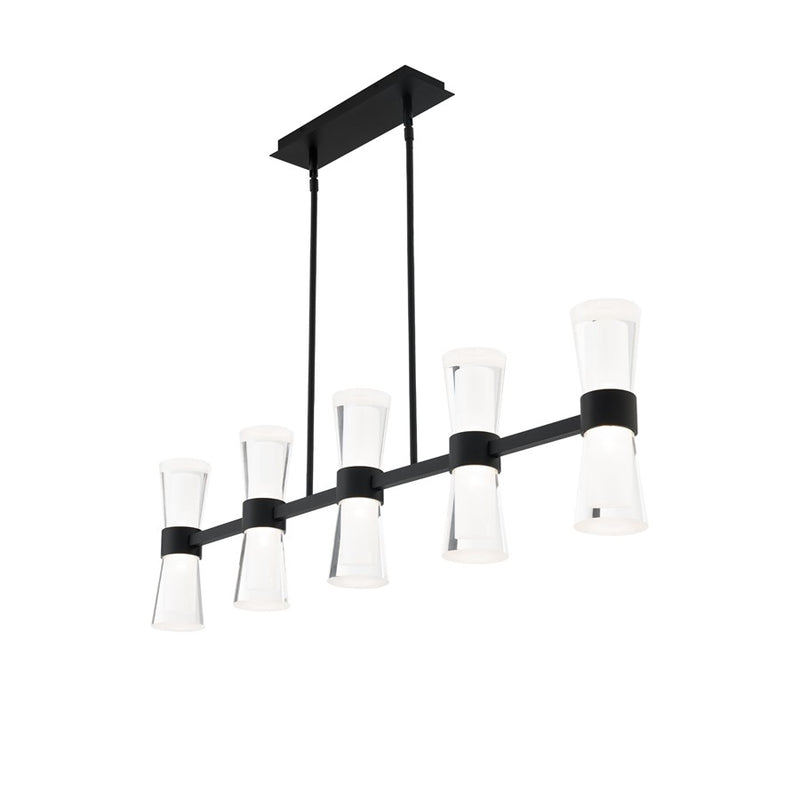 dweLED Hourglass 5Lt 36" Linear Pendant/3000K, Black/Clear/Etch