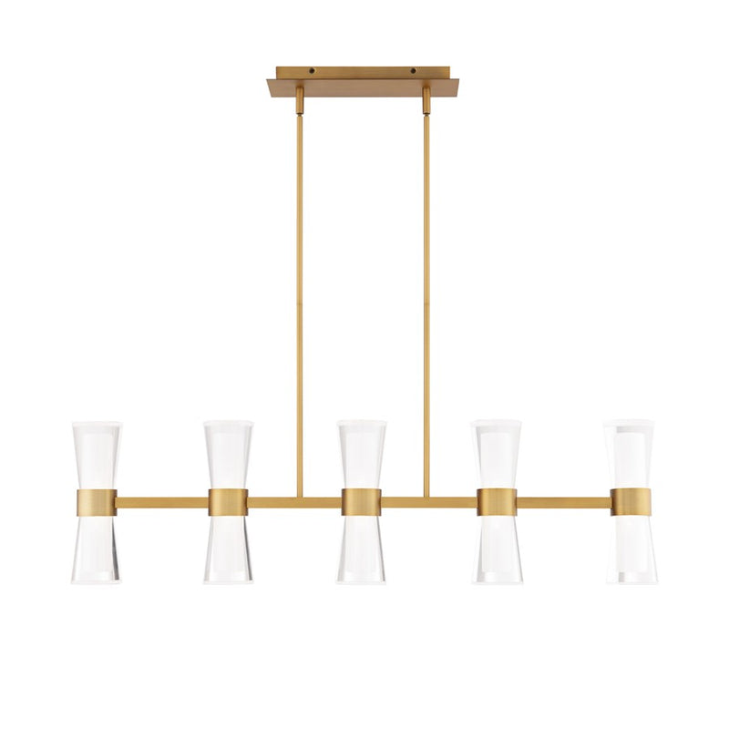 dweLED Hourglass 5Lt 36" Linear Pendant/3500K, Brass/Clear/Etch