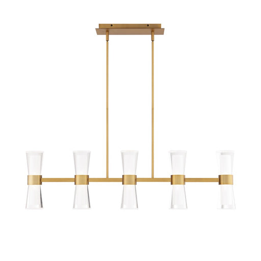 dweLED Hourglass 5Lt 36" Linear Pendant/3500K, Brass/Clear/Etch