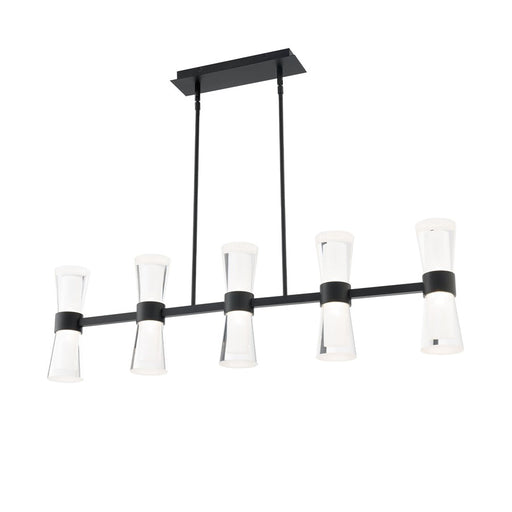 dweLED Hourglass 5Lt 36" Linear Pendant/3500K, Black/Clear/Etch - PD-91536-35-BK